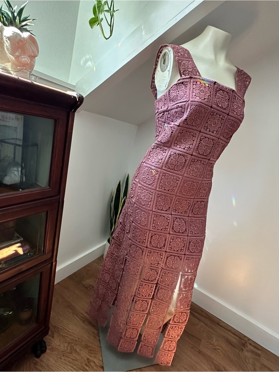 Just Me Dresses & Skirts - Just Me Mauve Crochet Maxi Dress with Square Neck